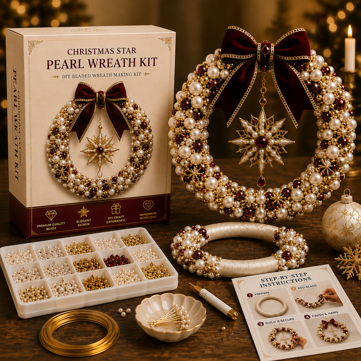 FestiveGlow – DIY Pearl & Bead Christmas Wreath