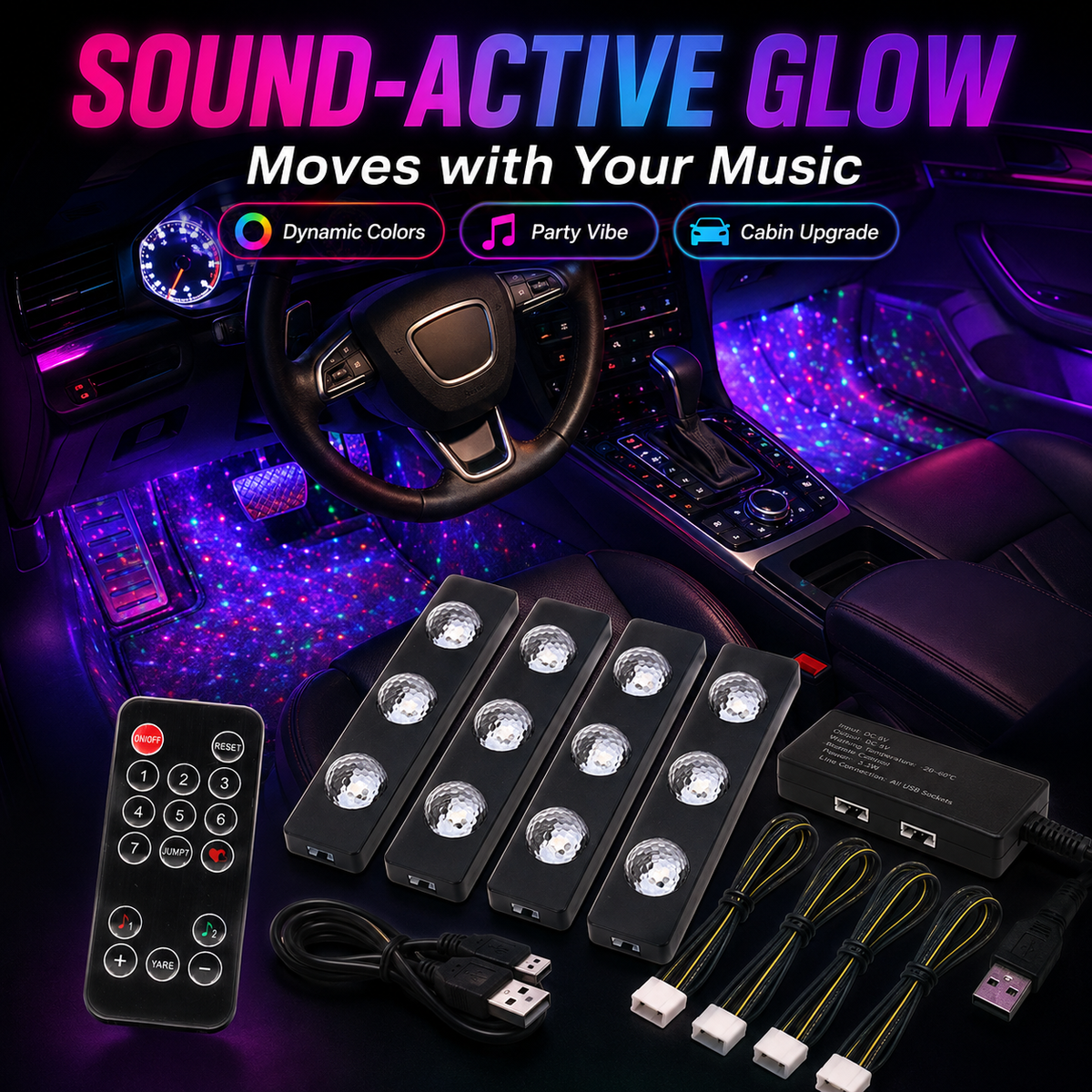 StarAura – 7-Color Car Interior Lighting Kit