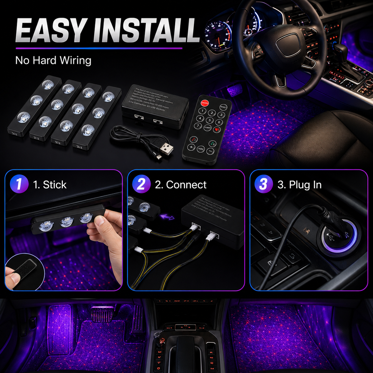 StarAura – 7-Color Car Interior Lighting Kit