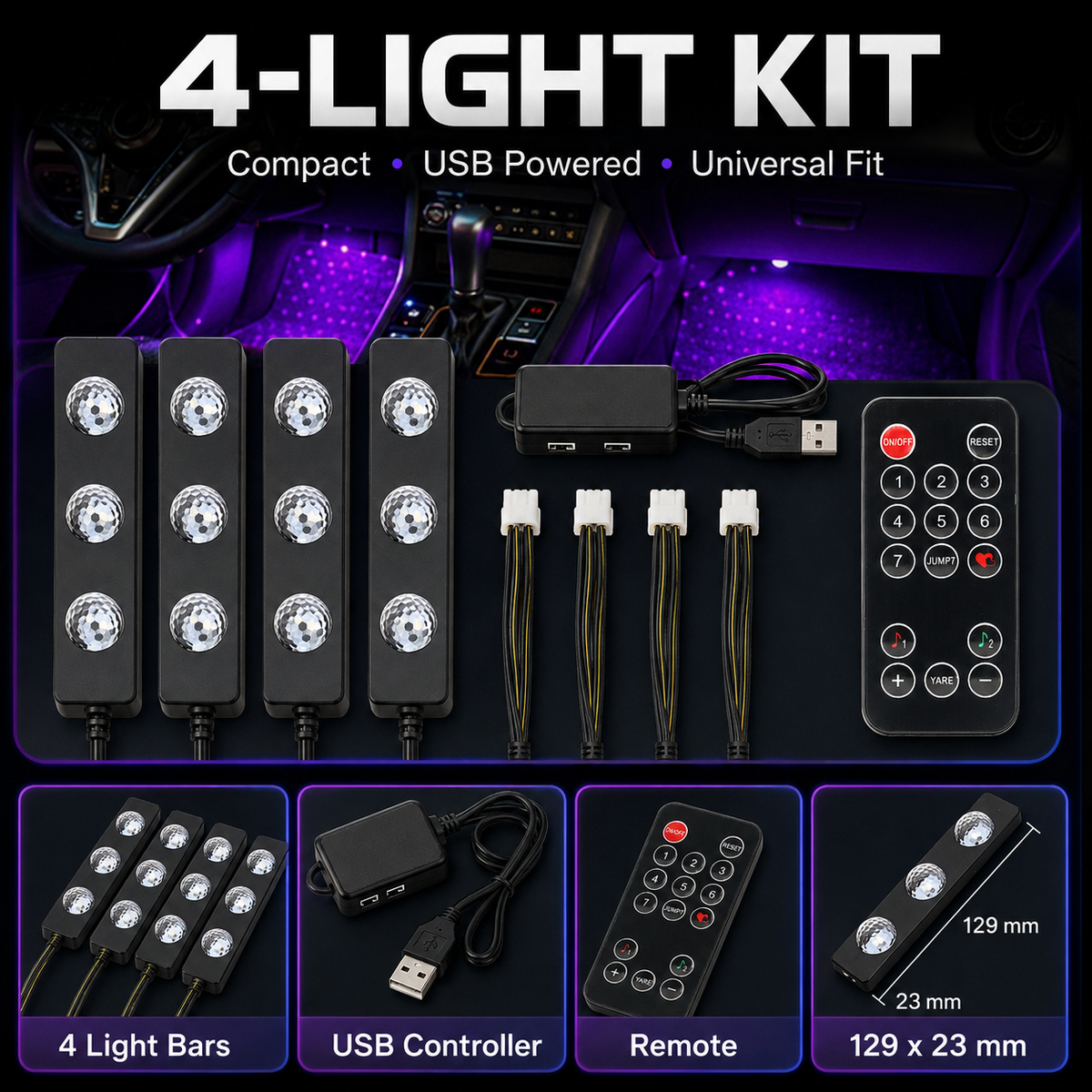 StarAura – 7-Color Car Interior Lighting Kit