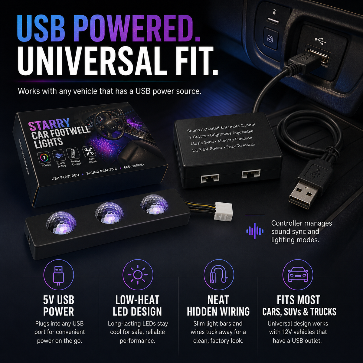 StarAura – 7-Color Car Interior Lighting Kit