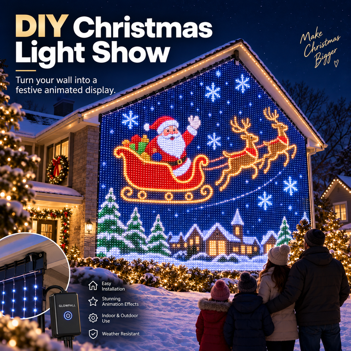 TwinkleHaven – Christmas LED House Net & Outdoor Curtain Lights