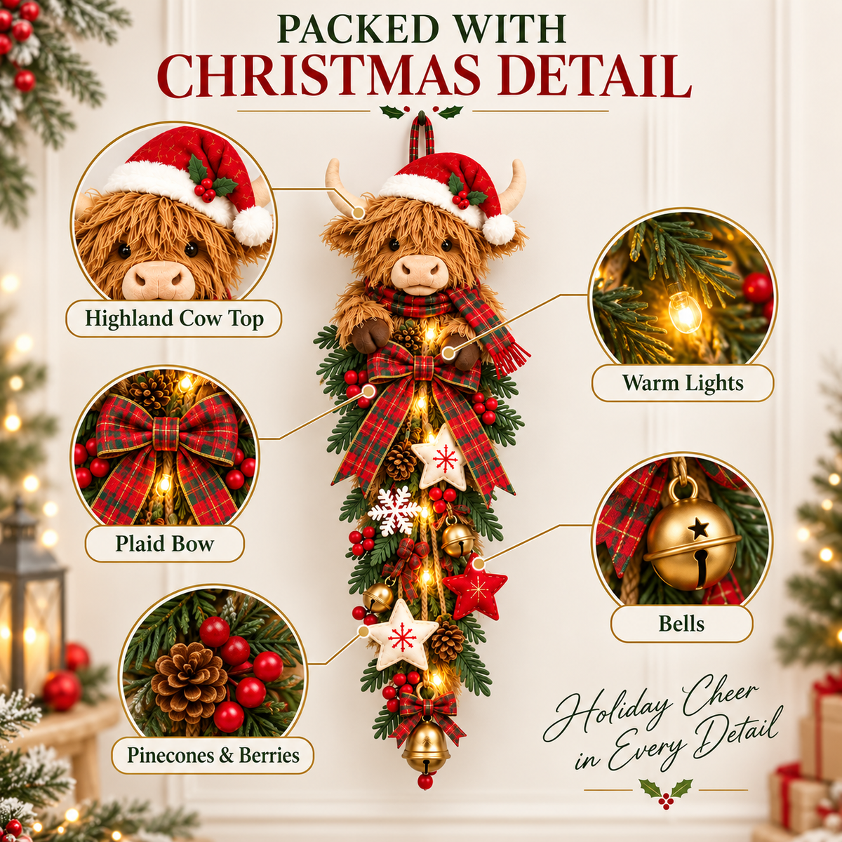 MooJoy – Highland Cow Christmas Entrance Decor