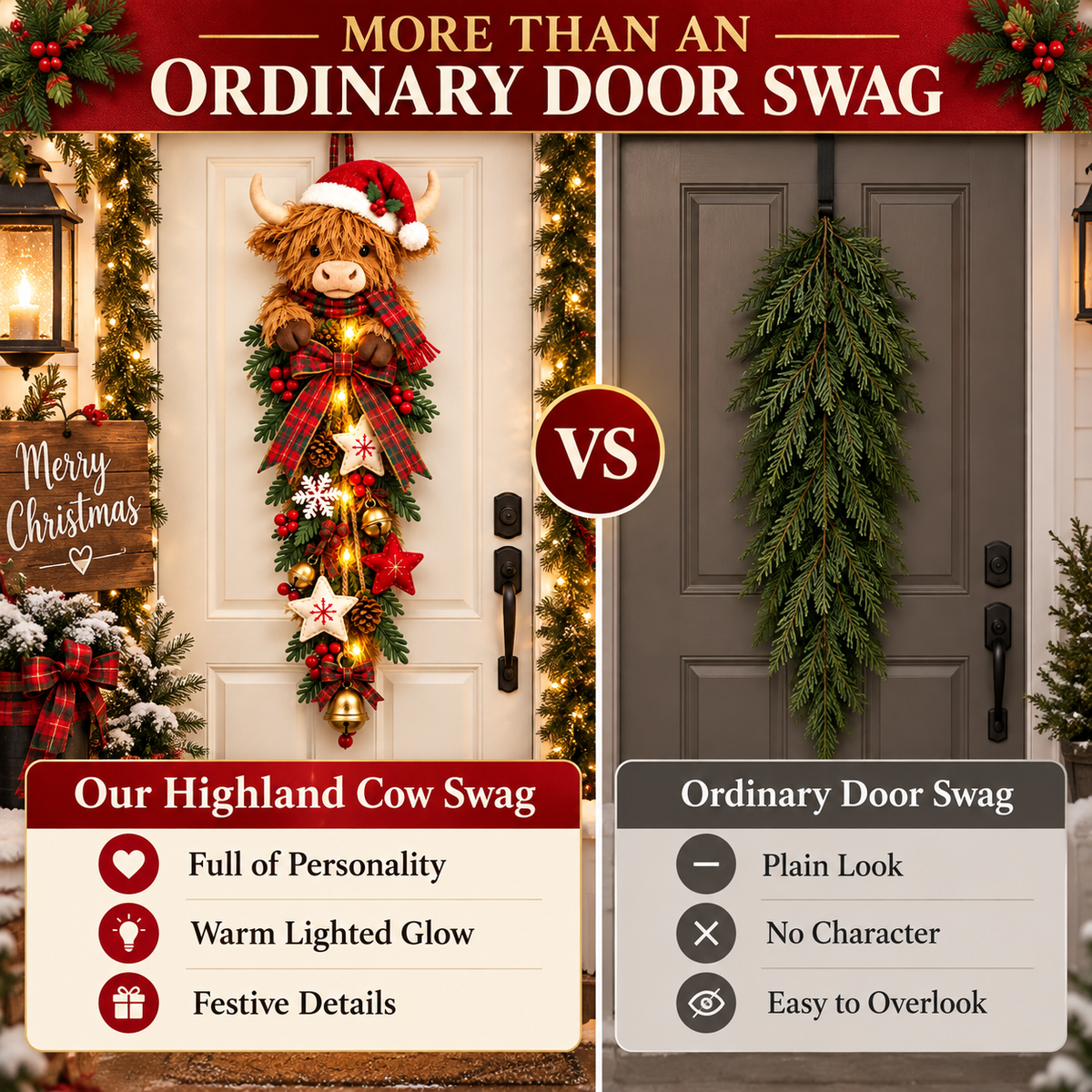 MooJoy – Highland Cow Christmas Entrance Decor