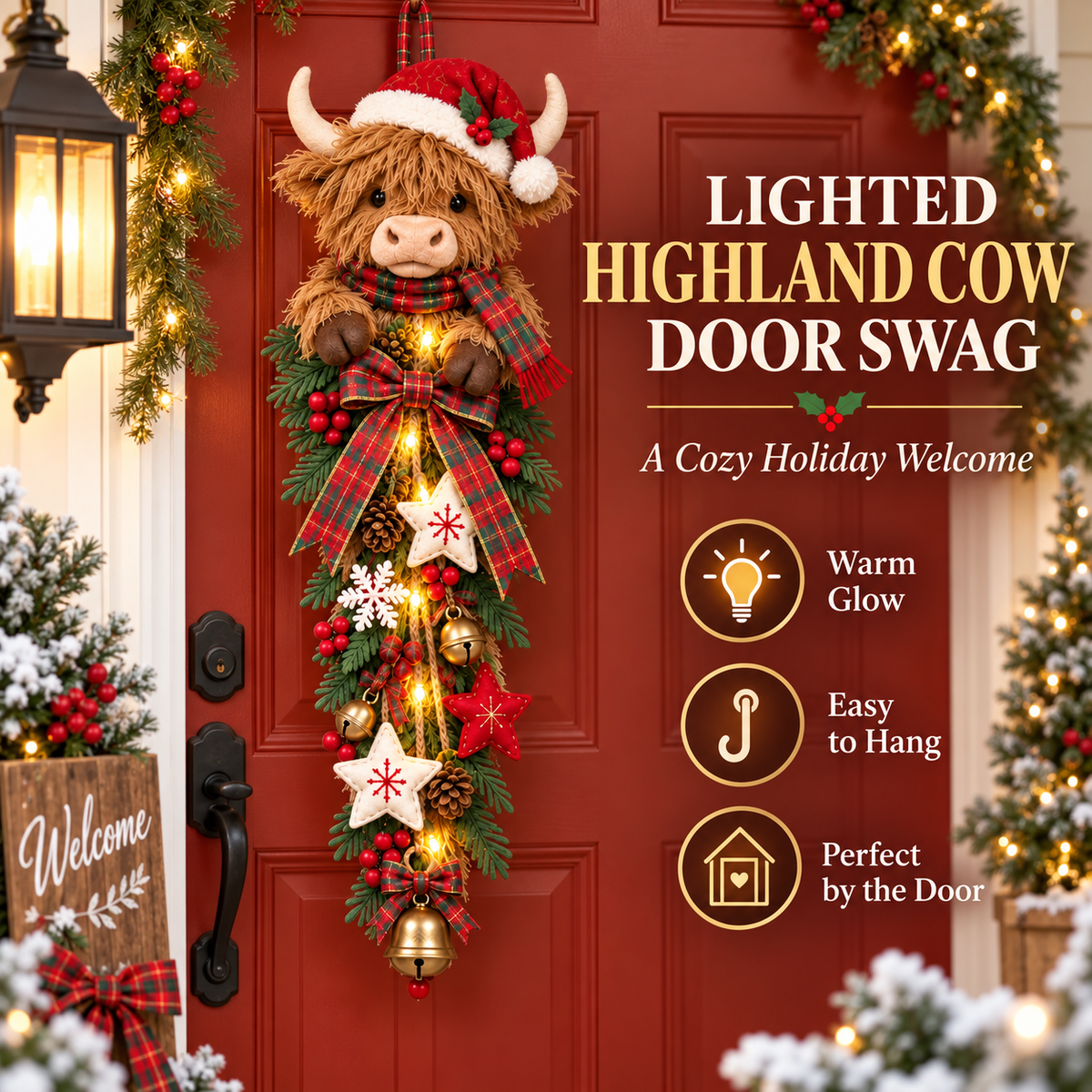 MooJoy – Highland Cow Christmas Entrance Decor
