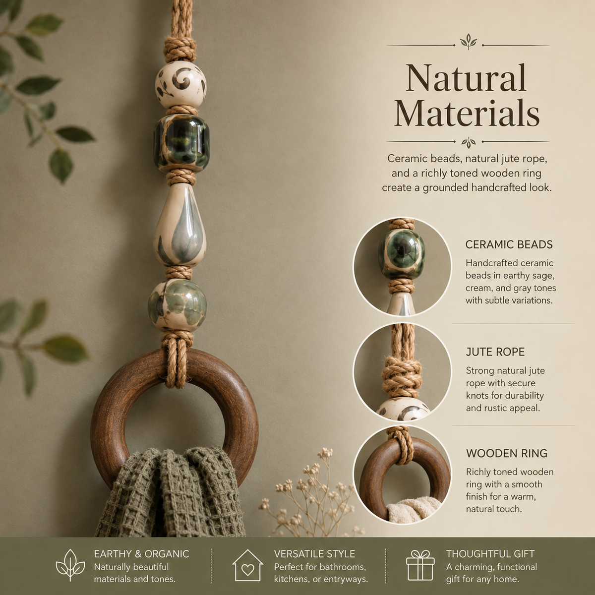 OakLienne – Decorative Beaded Wooden Towel Ring
