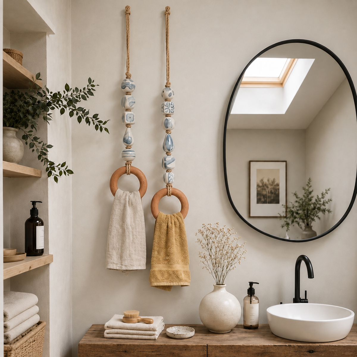 OakLienne – Decorative Beaded Wooden Towel Ring