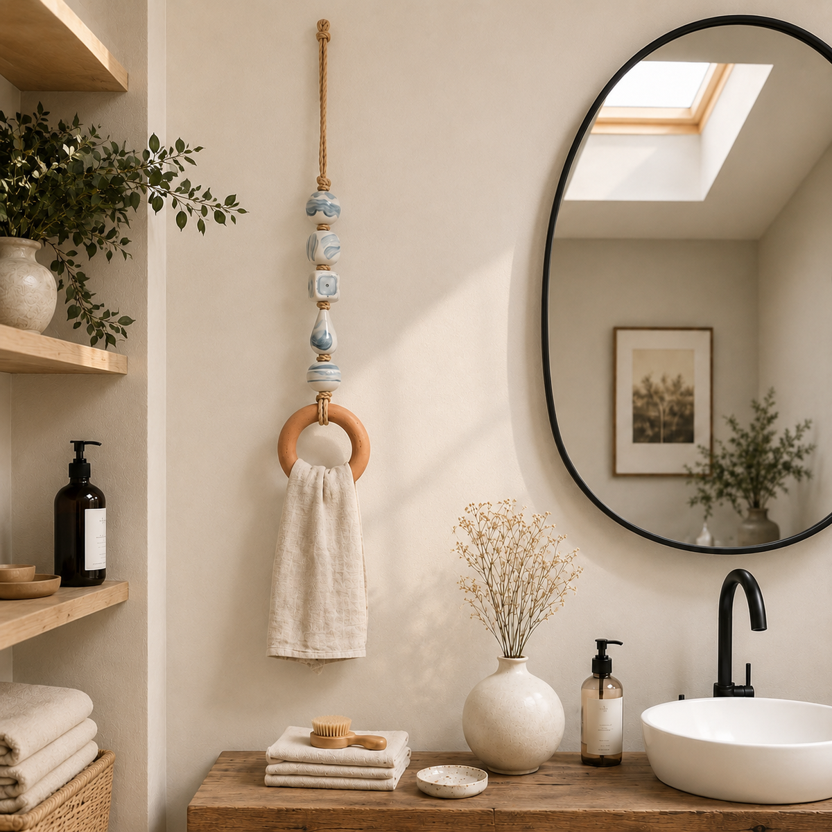 OakLienne – Decorative Beaded Wooden Towel Ring
