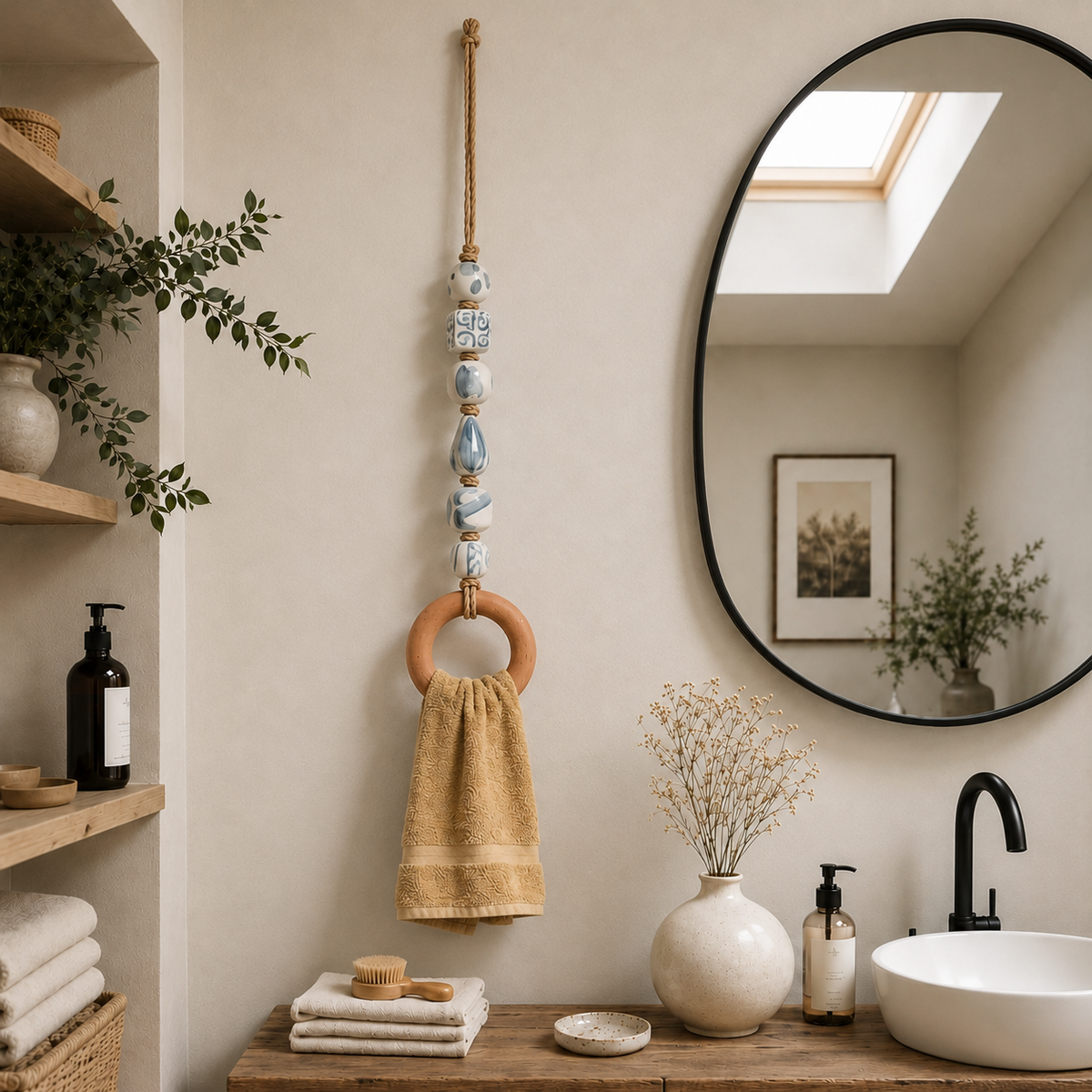 OakLienne – Decorative Beaded Wooden Towel Ring