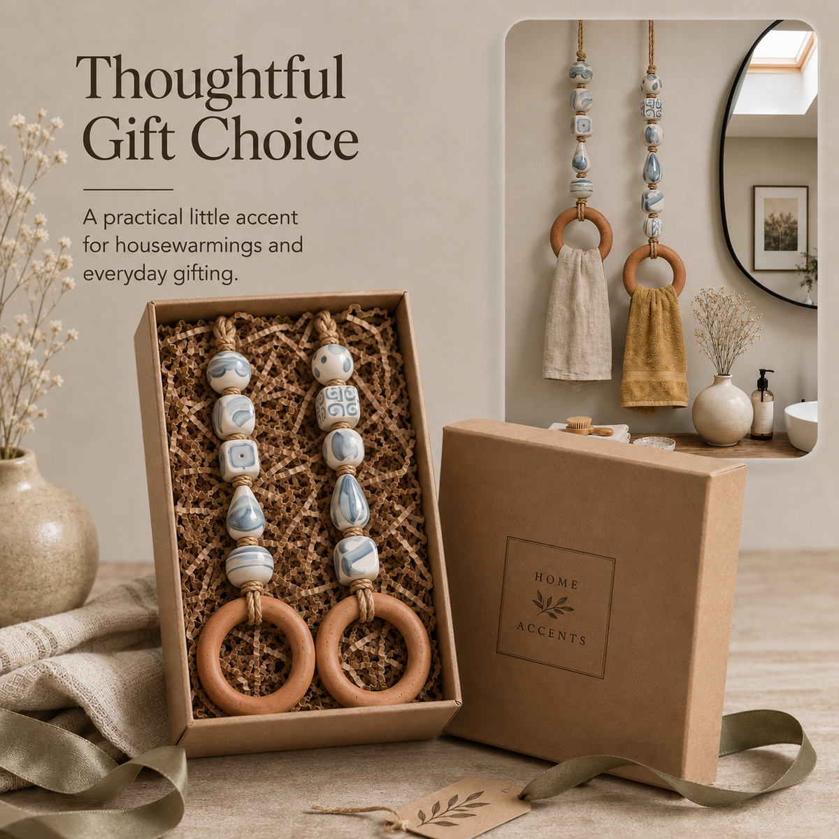 OakLienne – Decorative Beaded Wooden Towel Ring
