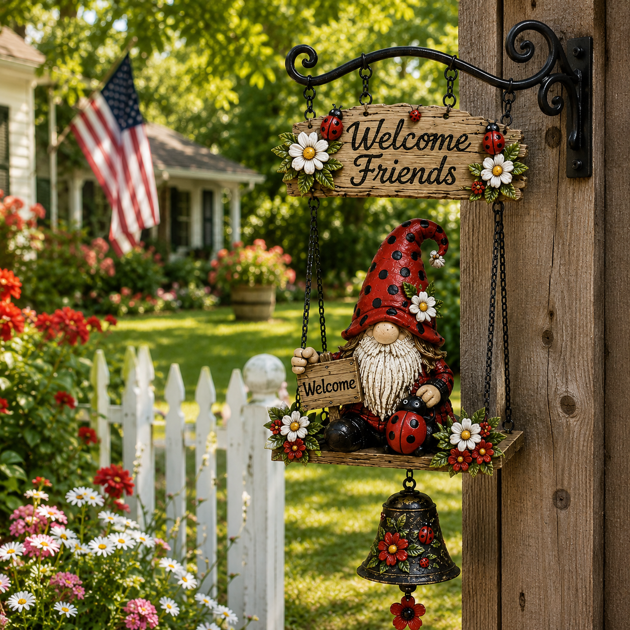GardenGlow – Ladybug Gnome Welcome Sign
