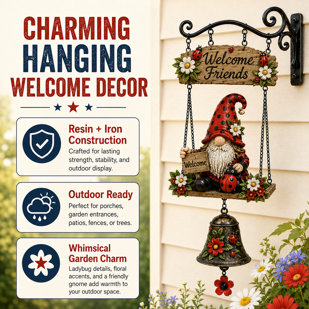 GardenGlow – Ladybug Gnome Welcome Sign