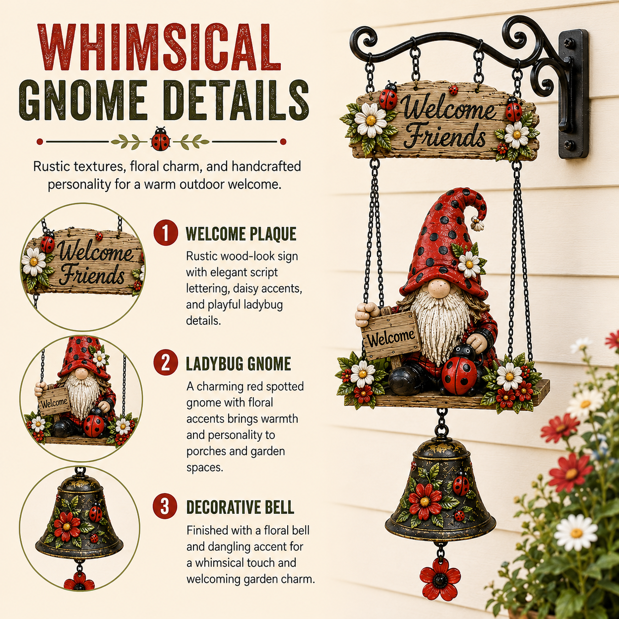 GardenGlow – Ladybug Gnome Welcome Sign