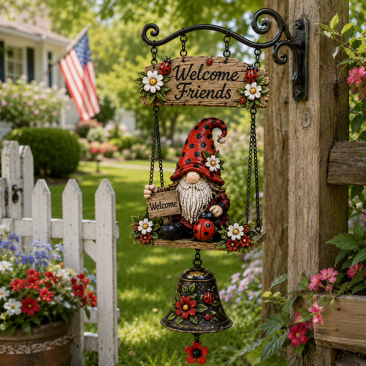 GardenGlow – Ladybug Gnome Welcome Sign