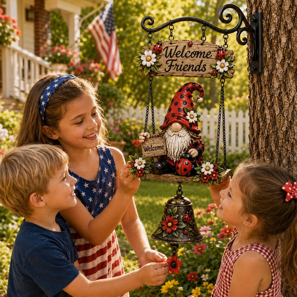 GardenCharm – Welcome Friends Gnome Bell Decor