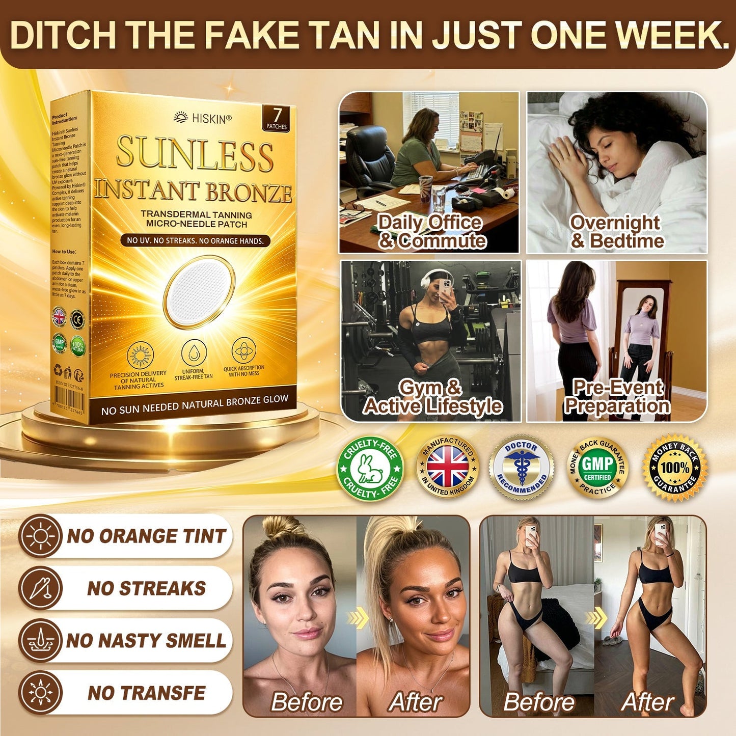 ☀️𝐒𝐮𝐧𝐥𝐞𝐬𝐬 𝐈𝐧𝐬𝐭𝐚𝐧𝐭 𝐁𝐫𝐨𝐧𝐳𝐞 𝐓𝐚𝐧𝐧𝐢𝐧𝐠 𝐌𝐢𝐜𝐫𝐨𝐧𝐞𝐞𝐝𝐥𝐞 𝐏𝐚𝐭𝐜𝐡 🇬🇧  (𝐉𝐮𝐬𝐭 𝐨𝐧𝐜𝐞 𝐚 𝐝𝐚𝐲) 𝐕𝐢𝐬𝐢𝐛𝐥𝐞 𝐁𝐫𝐨𝐧𝐳𝐞 𝐆𝐥𝐨𝐰 𝐢𝐧 𝟕 𝐃𝐚𝐲𝐬 ✅ 𝐍𝐨 𝐔𝐕, 𝐍𝐨 𝐎𝐫𝐚𝐧𝐠𝐞, 𝐍𝐨 𝐒𝐭𝐫𝐞𝐚𝐤𝐬, 𝐍𝐨 𝐃𝐇𝐀, 𝐍𝐨 𝐌𝐞𝐬𝐬.