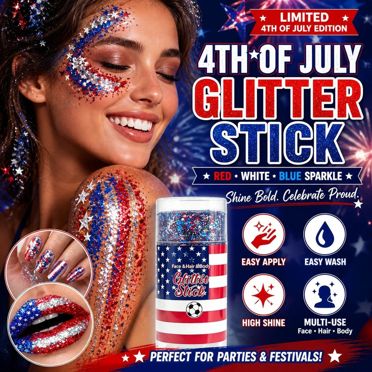 PatriotGlow – 4th Of July Glitter Sparkle Stick