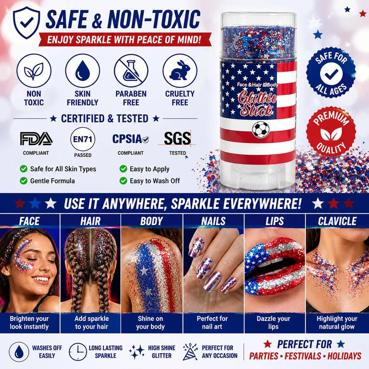 PatriotGlow – 4th Of July Glitter Sparkle Stick