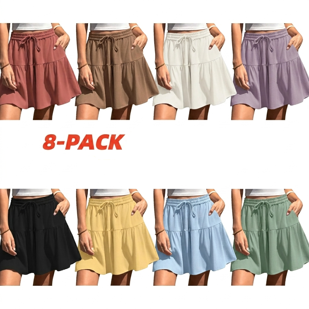 Womens Linen Blend Wide Leg Flowy Culotte Shorts Drawstring Loose Fit Summer Casual Lightweight Comfy Vacation Wear