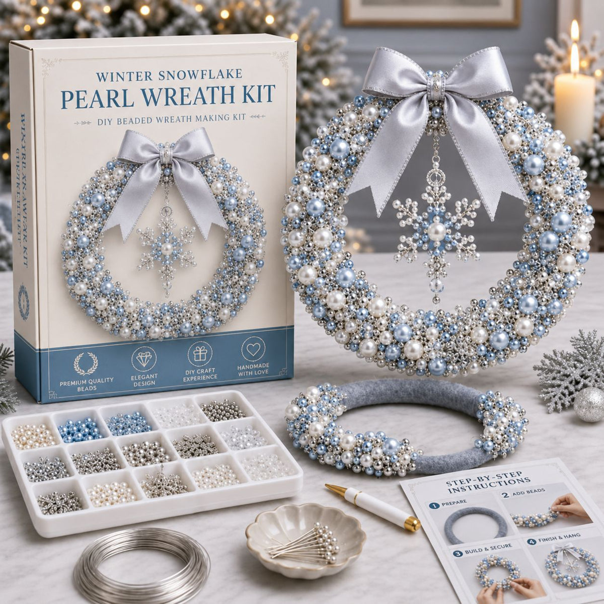 FestiveGlow – DIY Pearl & Bead Christmas Wreath