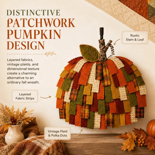HarvestCharm – Patchwork Pumpkin Door Hanger