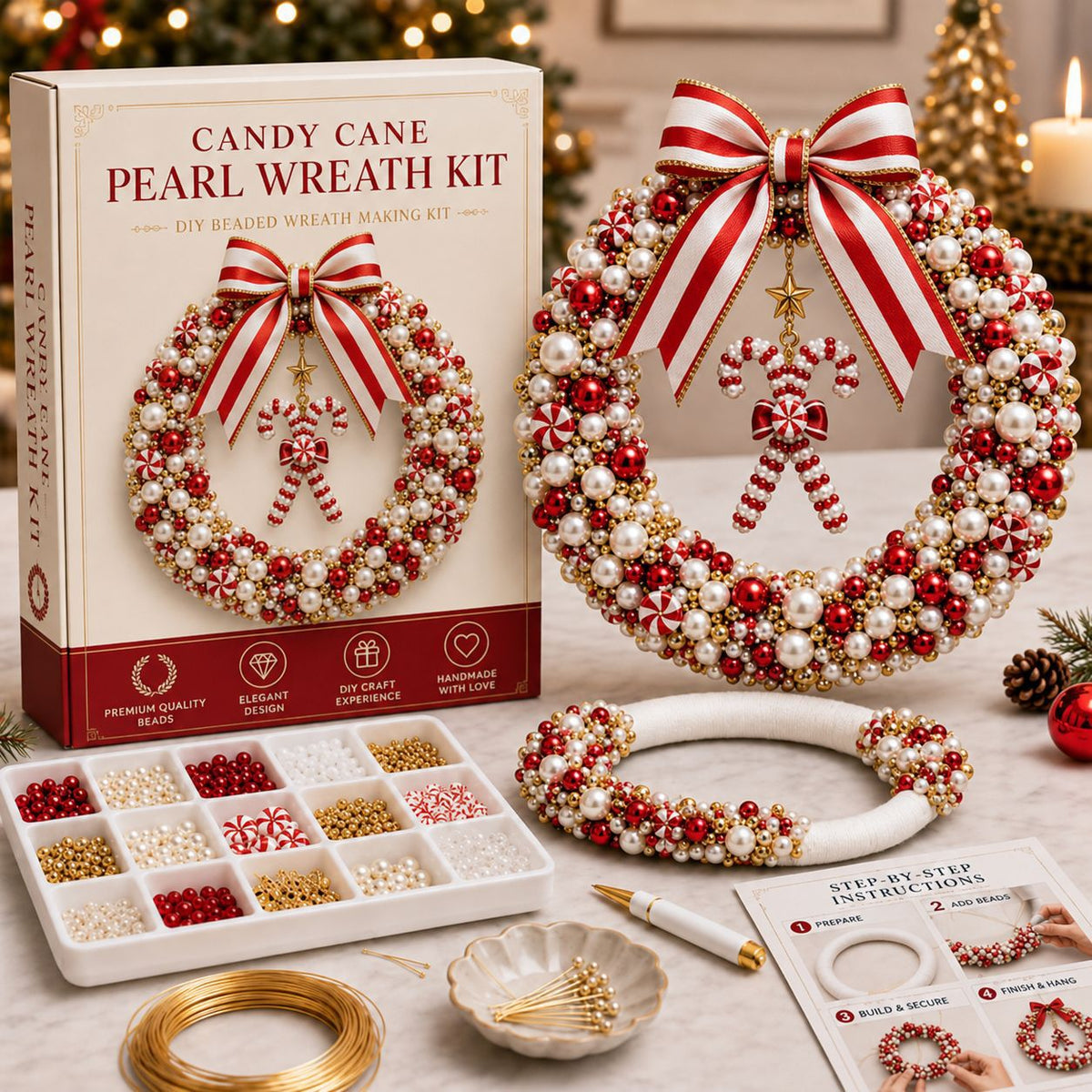 FestiveGlow – DIY Pearl & Bead Christmas Wreath