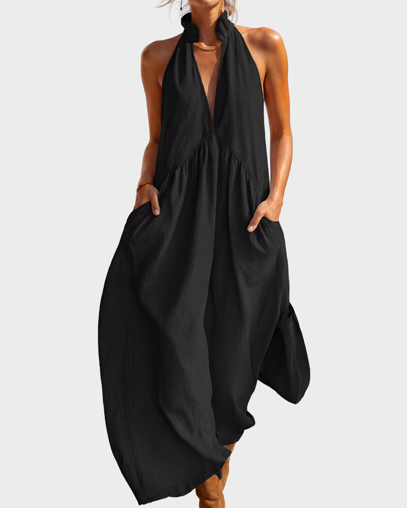 SolaraLuxe – Minimalist Halter Neck Maxi Dress