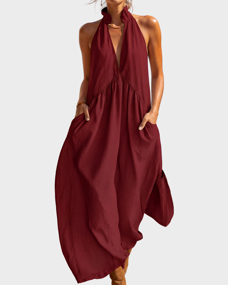 SolaraLuxe – Minimalist Halter Neck Maxi Dress