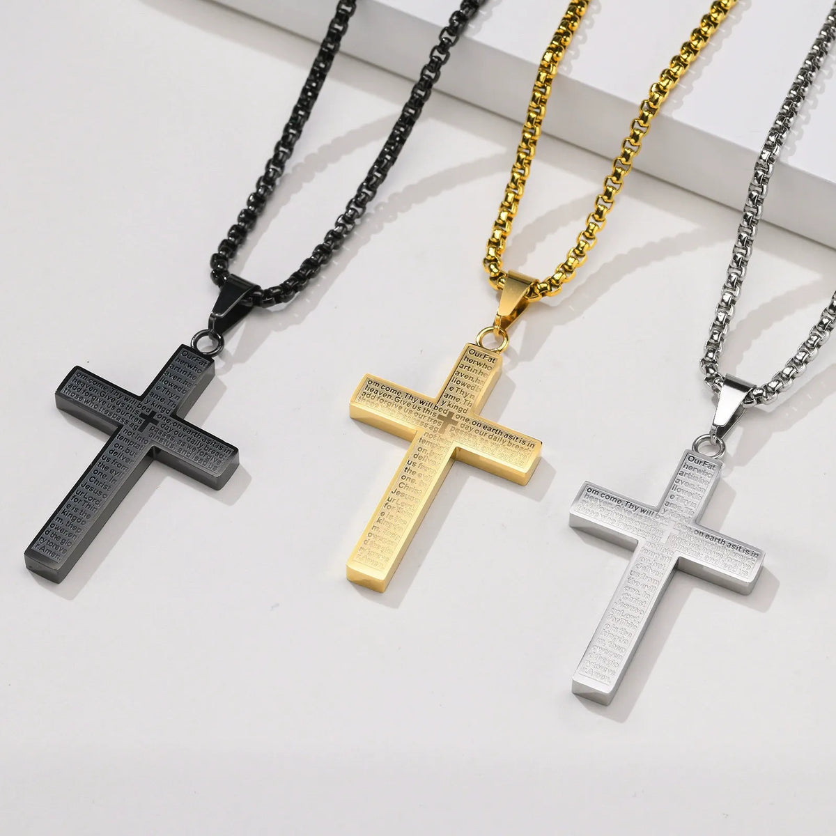 FaithCrest – Lord’s Prayer Engraved Cross Necklace