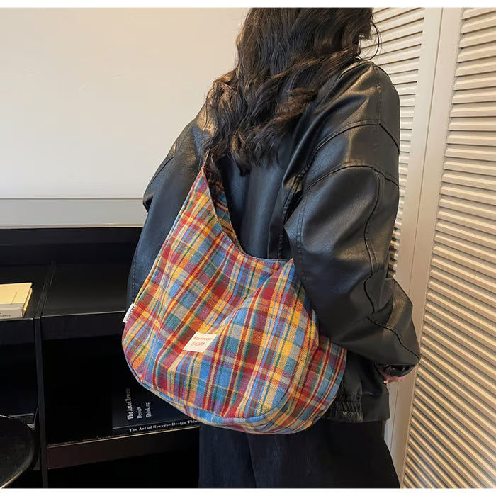 PlaidOra – Vintage Plaid Canvas 3-Way Carry Tote Bag