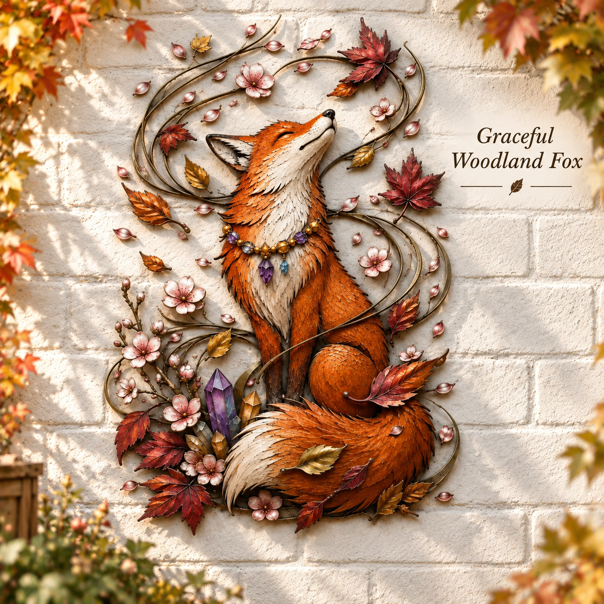 FoxenGlow – Enchanted Autumn Fox Metal Wall Decor