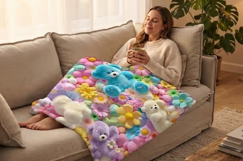 VelvetCloud – Cute Plush 3D Floral Throw Blanket