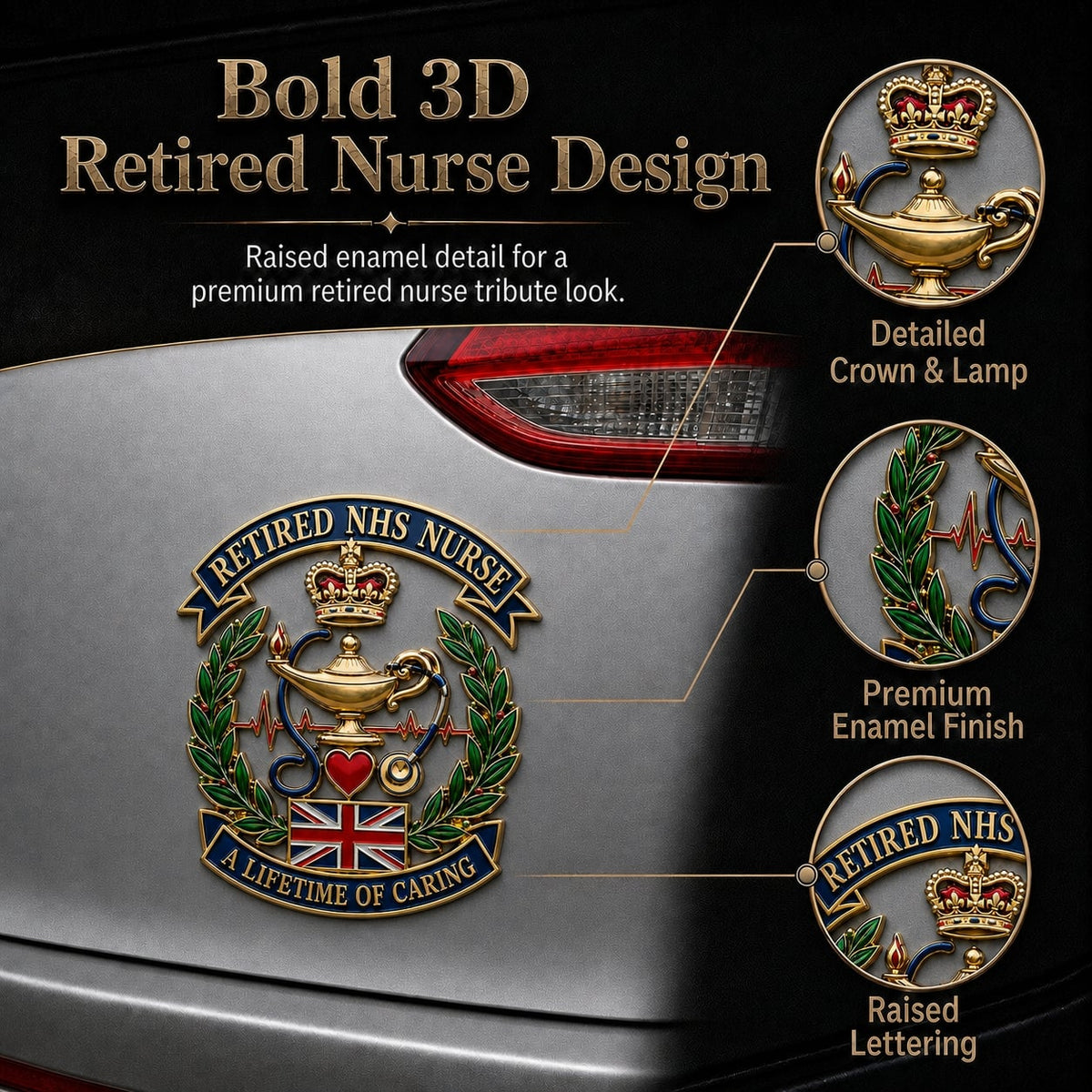 🩺British Retired Nurse “A Lifetime of Caring” Tribute Metal Car Emblem