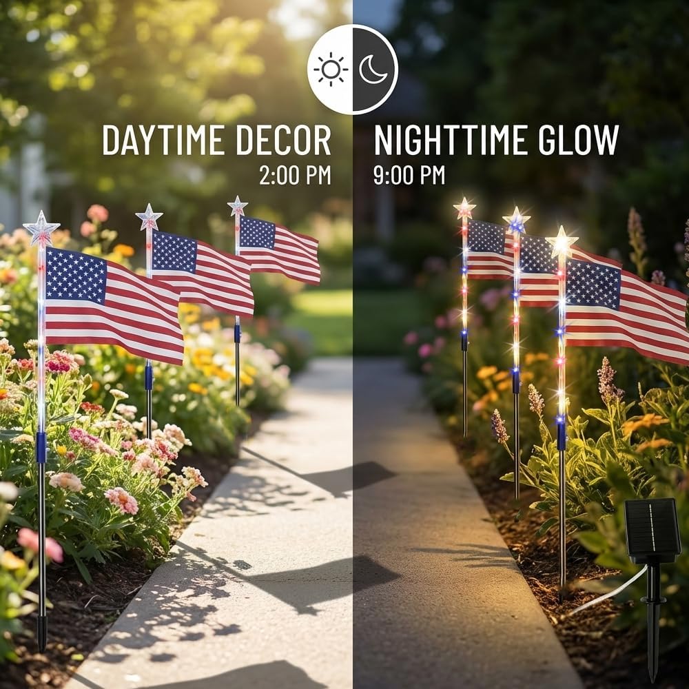 PatrioticGlow – Solar American Flag Pathway Lights