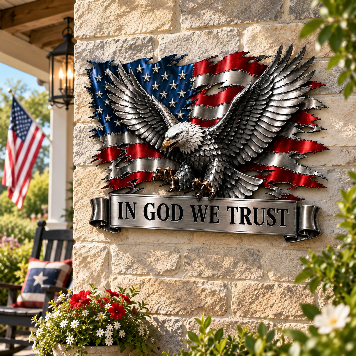 In God We Trust Bald Eagle American Flag Wall Decor