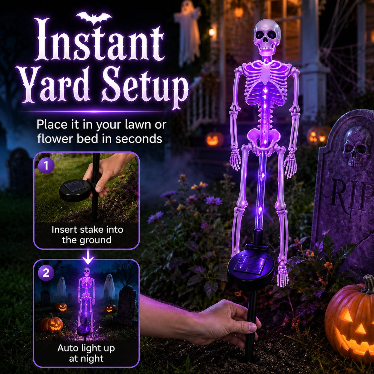 HauntedGlow – Purple Skeleton Solar Yard Stake