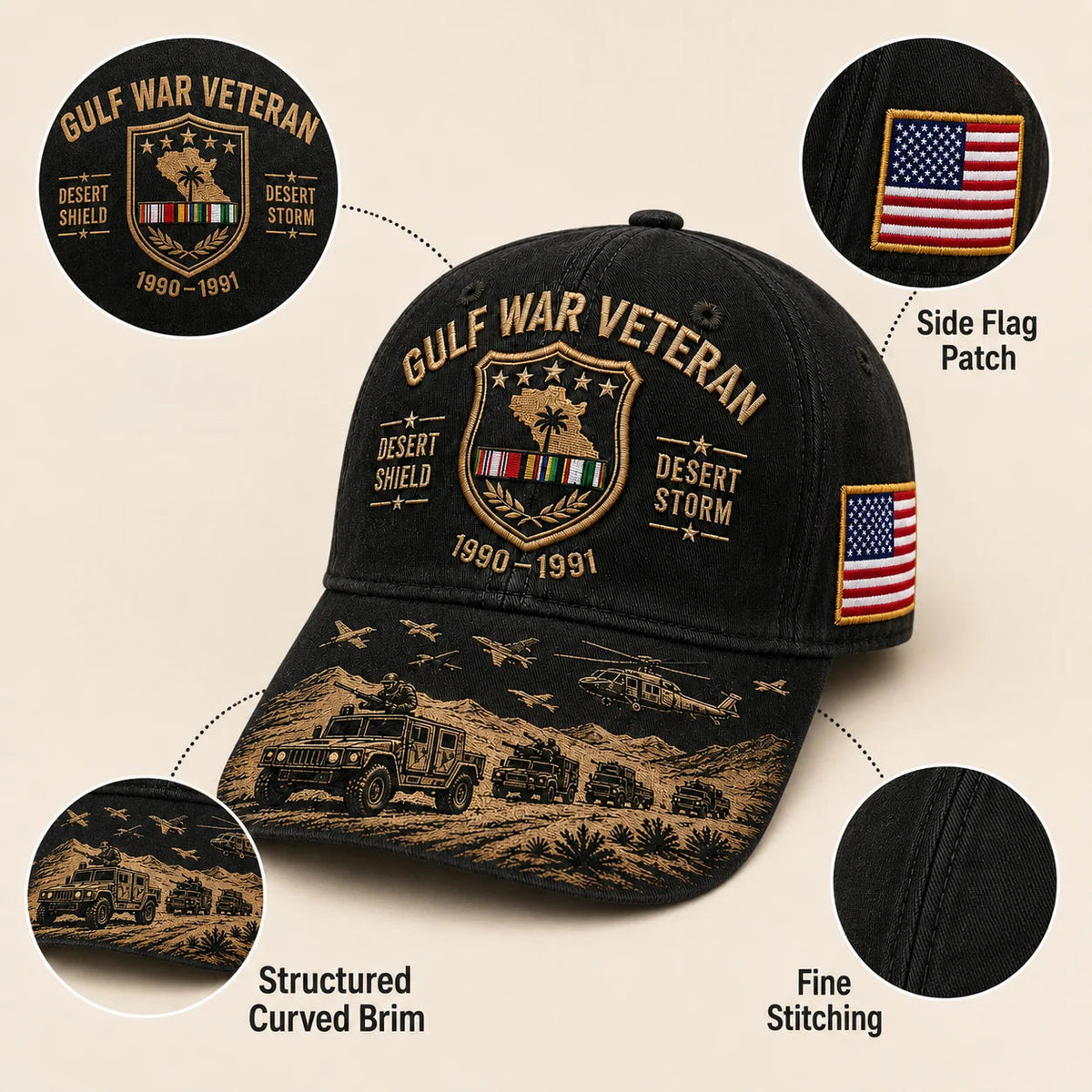 DesertValor – Gulf War Desert Storm Shield Veteran Cap