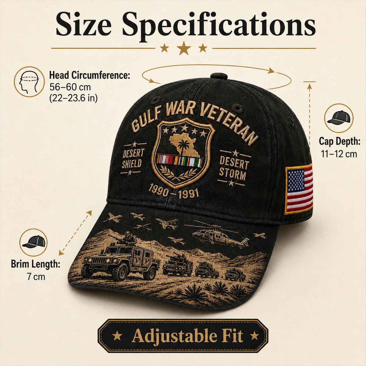 DesertValor – Gulf War Desert Storm Shield Veteran Cap