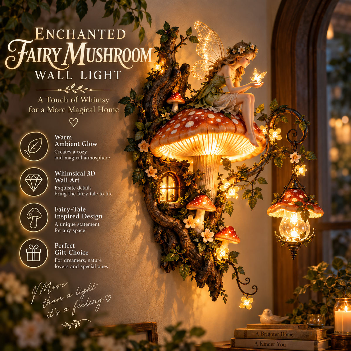MystiGrove – Enchanted Mushroom Fairy Wall Light