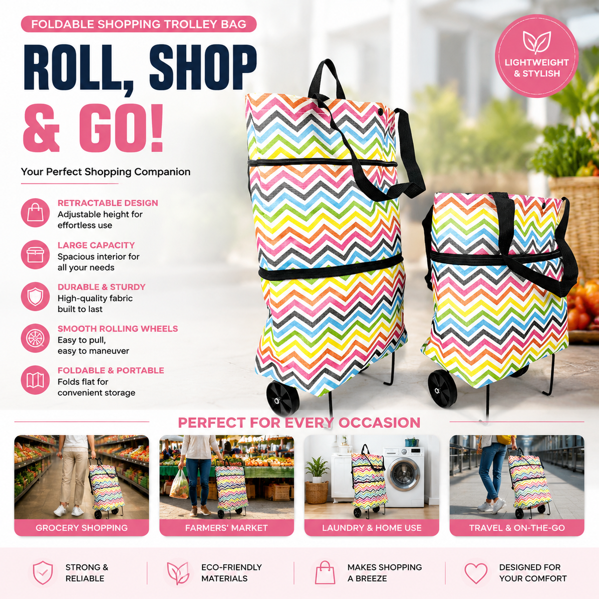 CartCaddy – Foldable Rolling Shopping Bag