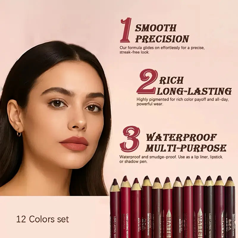LuxeLine – 12-Piece Matte Lip Liner Set