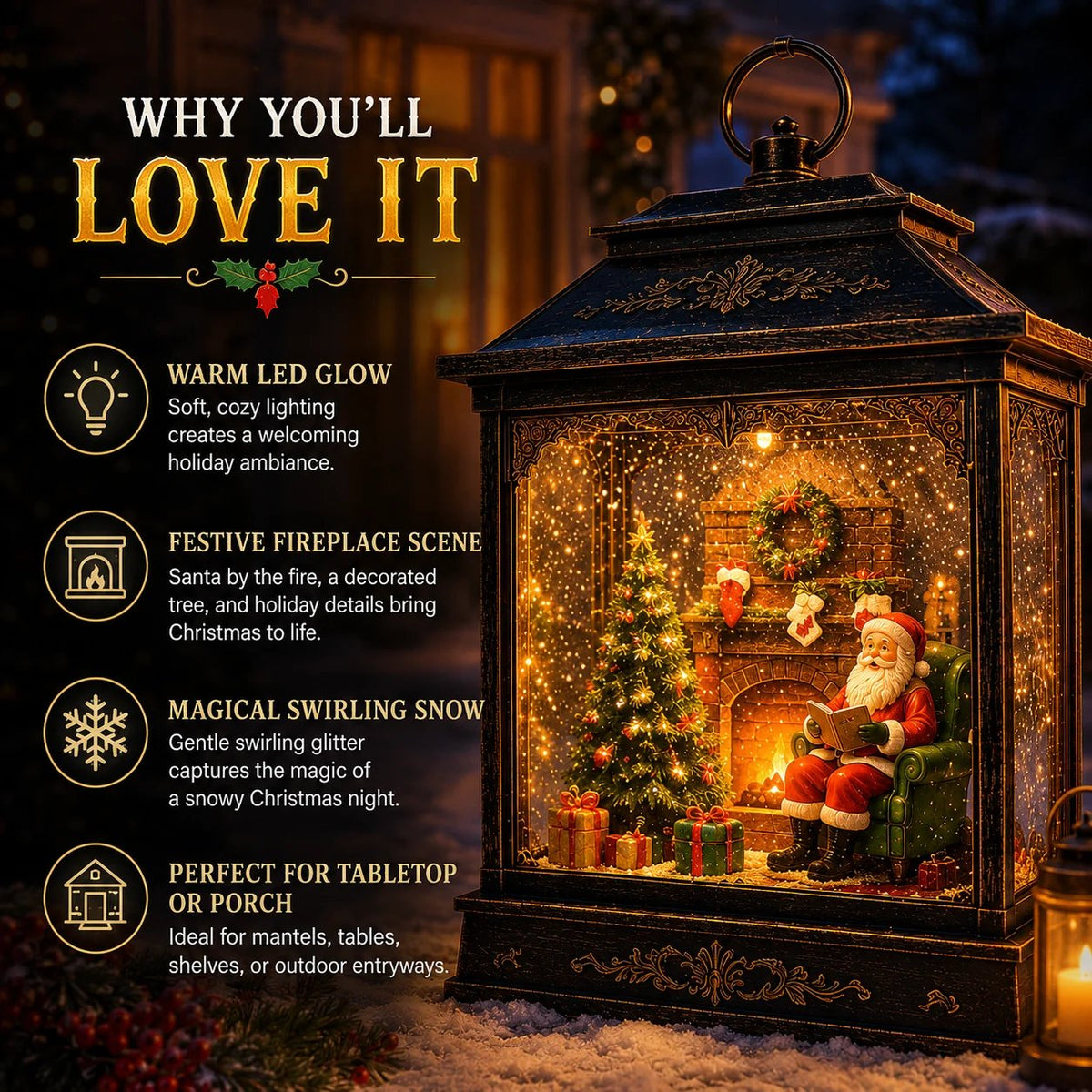 FrostGlow – Santa Magical Fireplace Lantern
