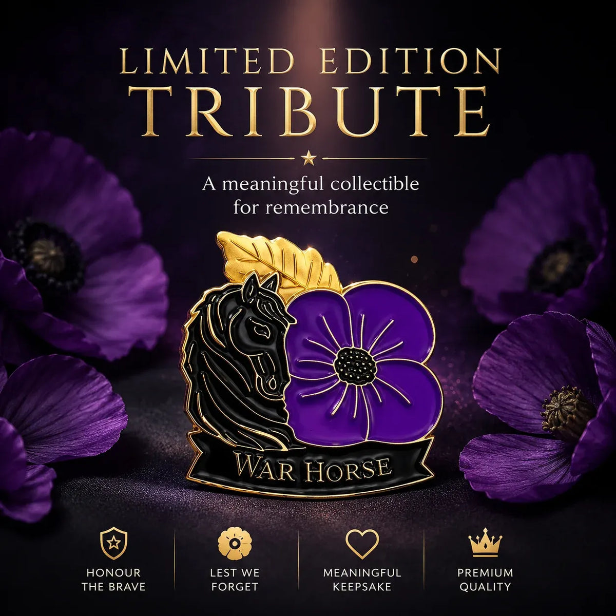 ReMemora – War Horse Purple Poppy Remembrance Brooch