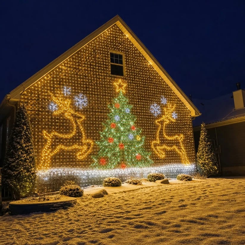 TwinkleHaven – Christmas LED House Net & Outdoor Curtain Lights