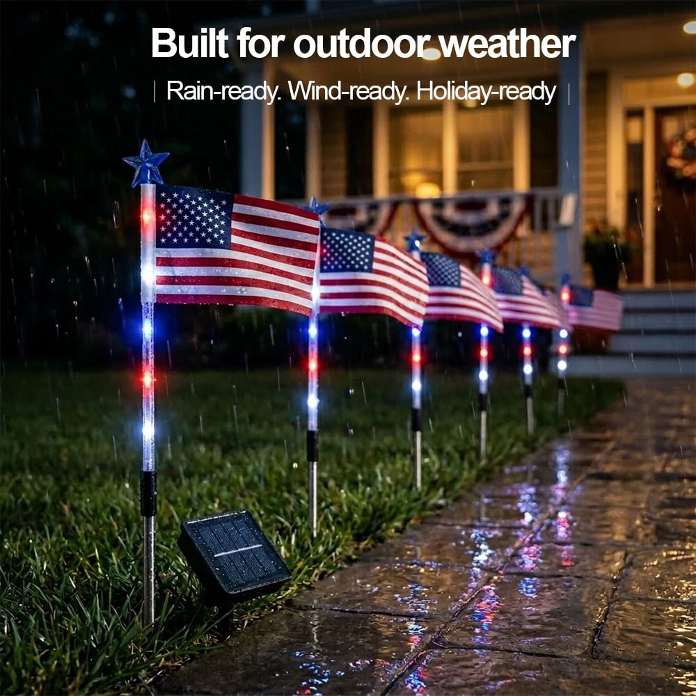PatrioticGlow – Solar American Flag Pathway Lights