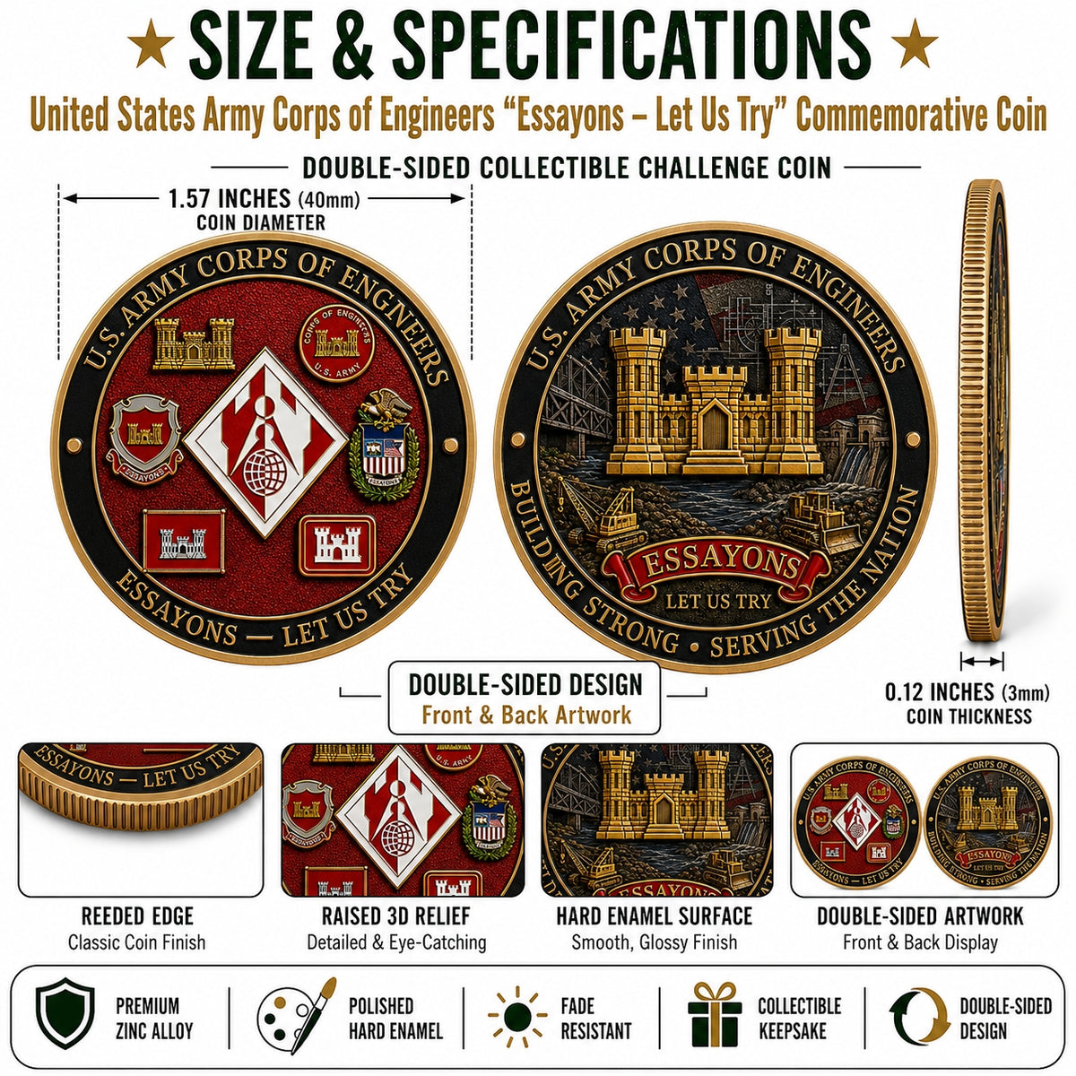 🏰U.S. Army Corps of Engineers “Essayons – Let Us Try” Commemorative Coin