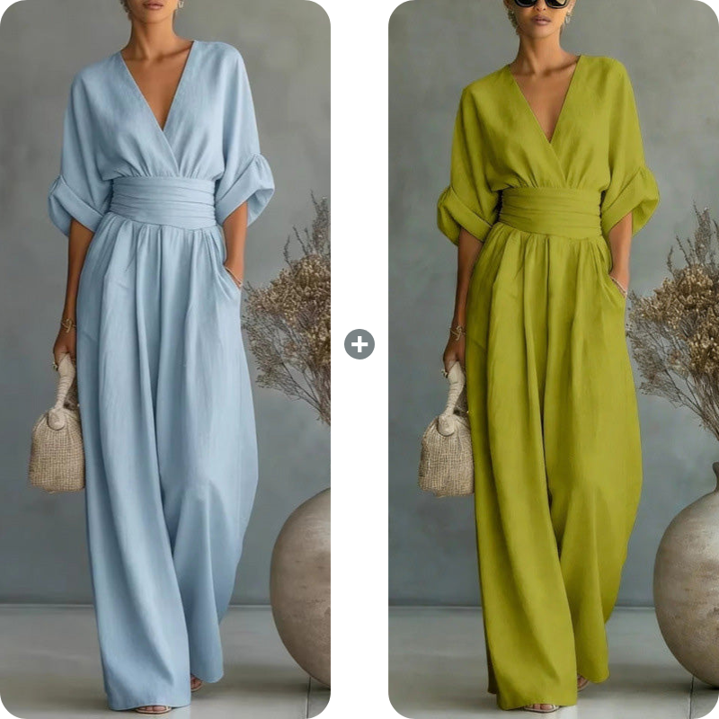 ElanVera – V-Neck High-Waisted WideLeg Jumpsuit