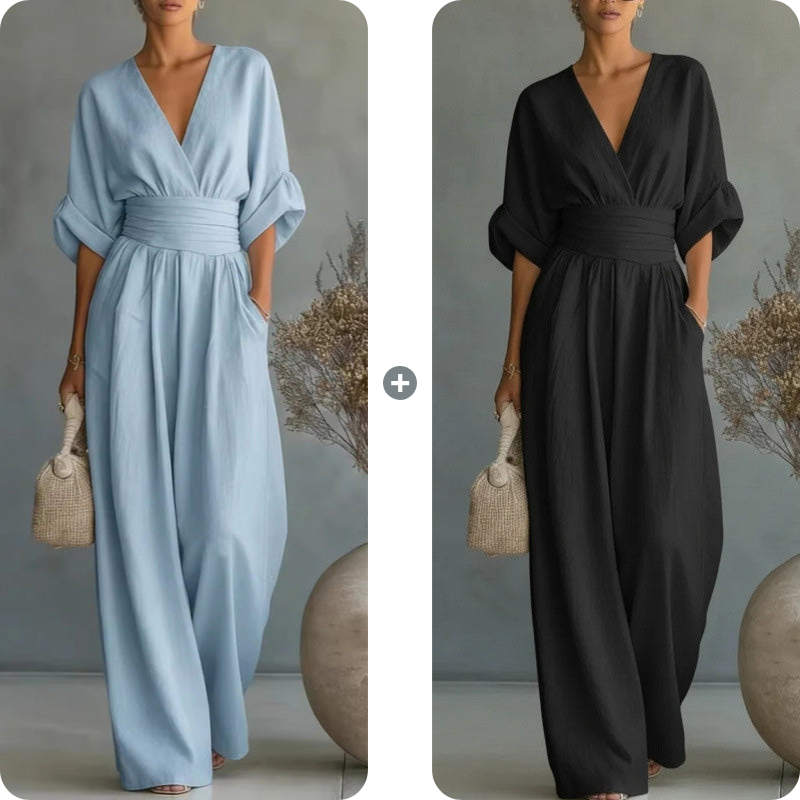 ElanVera – V-Neck High-Waisted WideLeg Jumpsuit