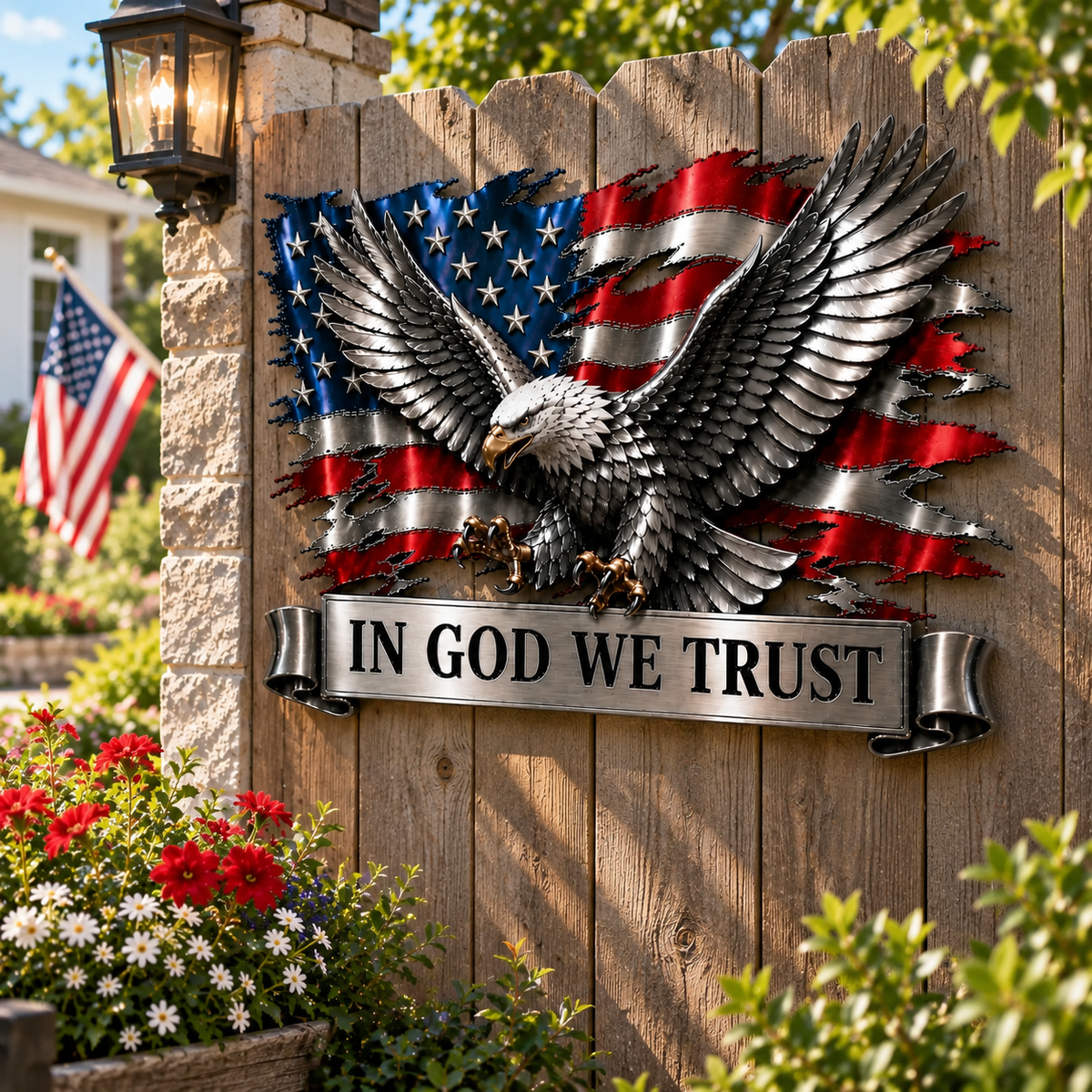 In God We Trust Bald Eagle American Flag Wall Decor