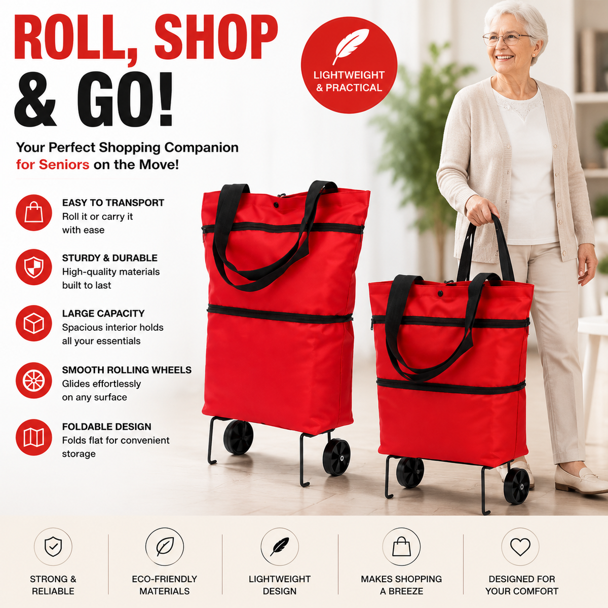 CartCaddy – Foldable Rolling Shopping Bag